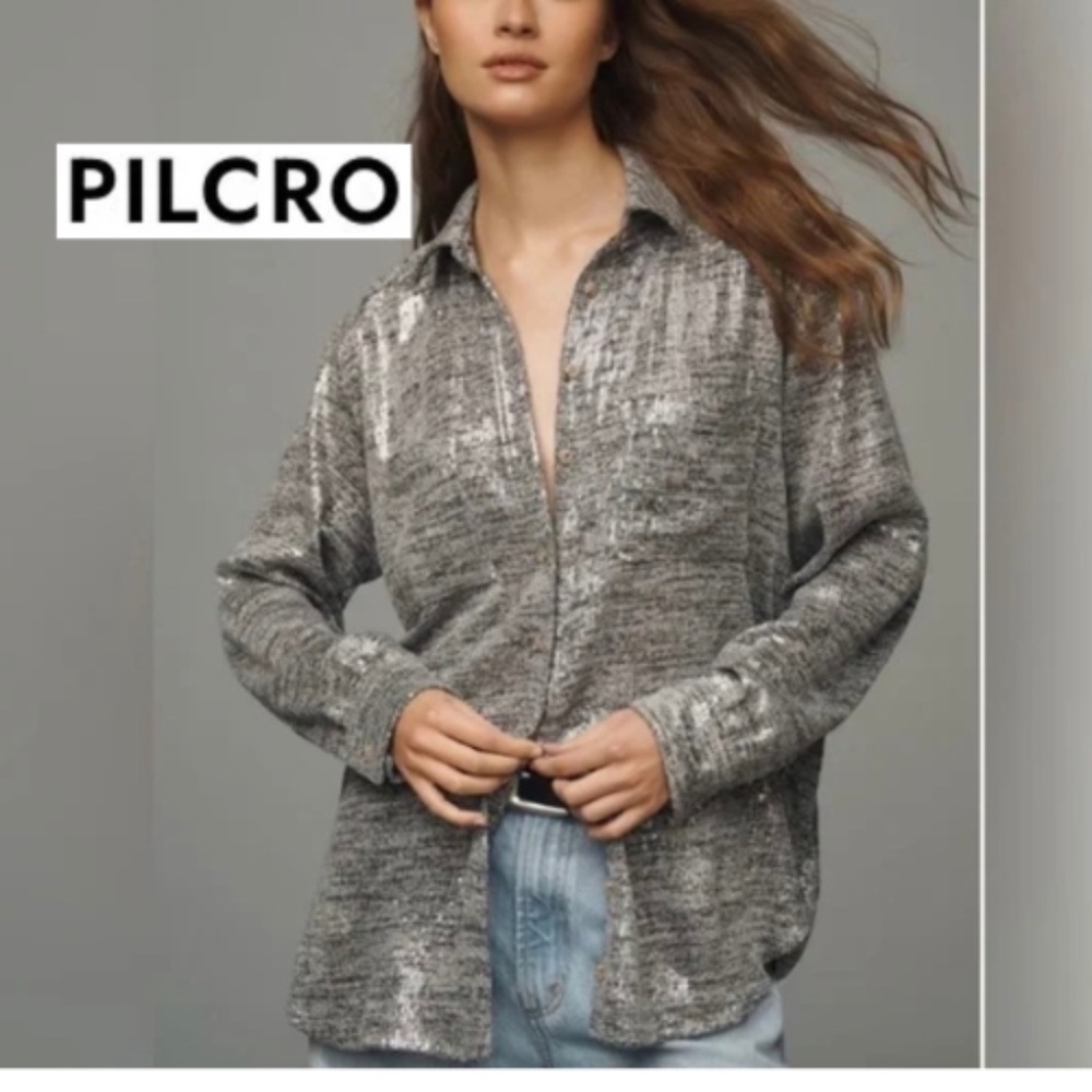 Pilcro Hadley shimmery relaxed shirt, L, GP1512 - Picture 1 of 5
